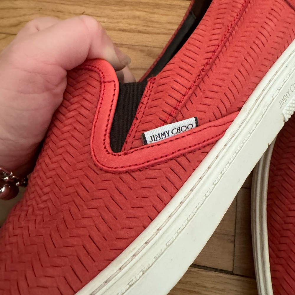 Jimmy Choo Red Textured Men's Loafers - Picture 3 of 6